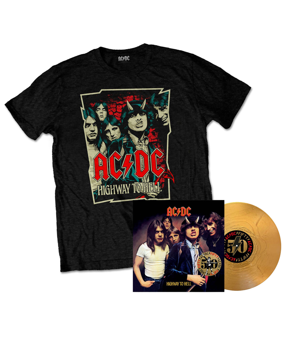 AC/DC - Pack LP Vinilo Dorado "Highway to Hell" Ed. 50 Aniversario + Camiseta "Highway To Hell Sketch"