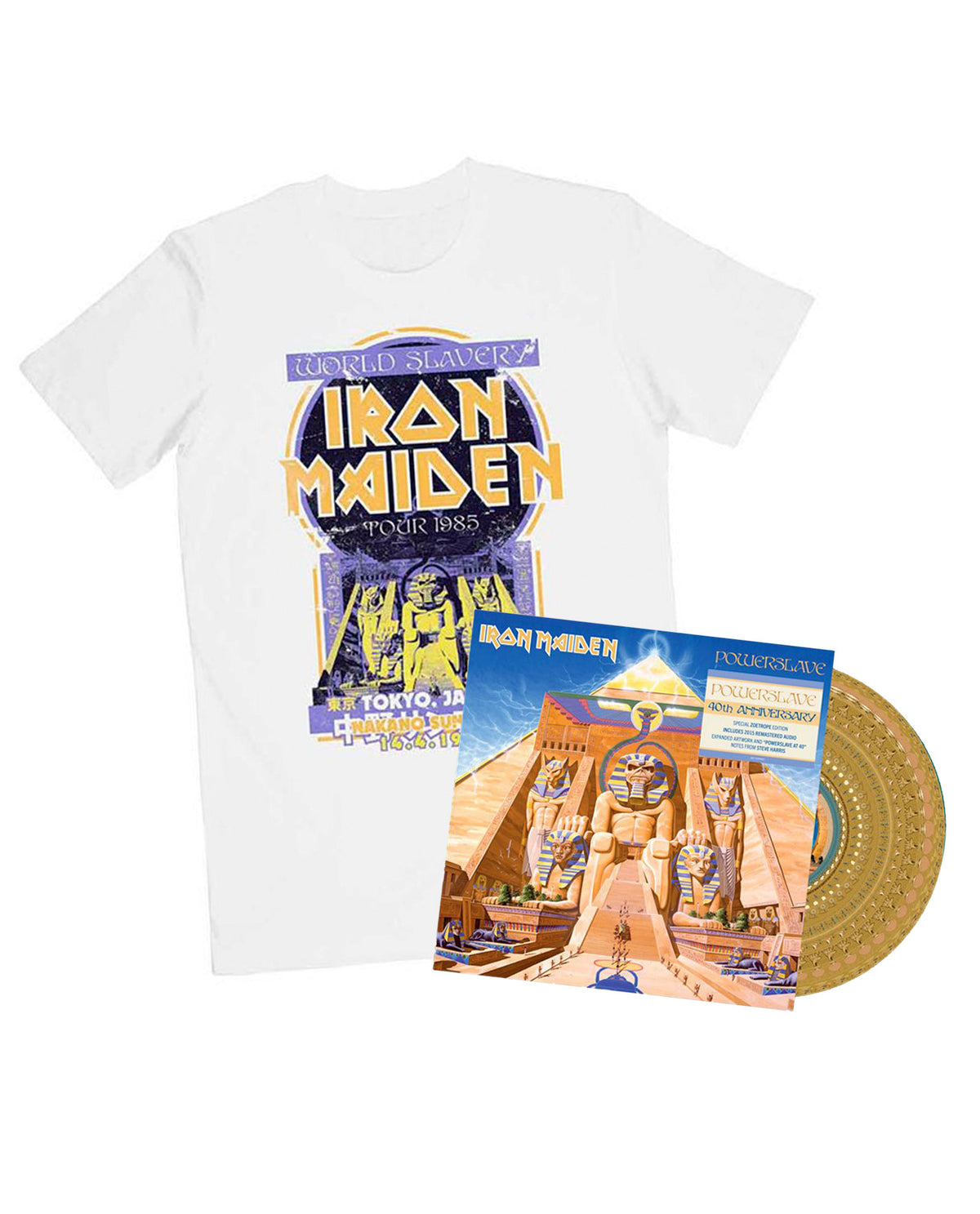 Iron Maiden - Pack LP Vinilo Picture Disc (Zoetrope) Ed. Limitada "PowerSlave"+ Camiseta "Powerslave Japan Flyer" Unisex