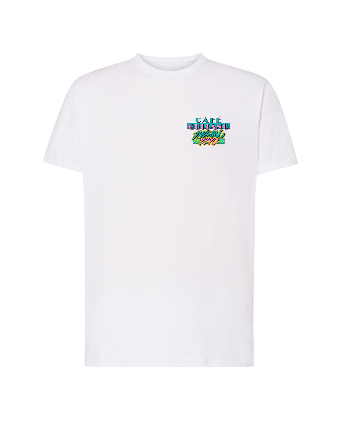 Café Quijano - Camiseta "Miami 1990" Unisex Blanca - D2fy · Rocktud - Café Quijano