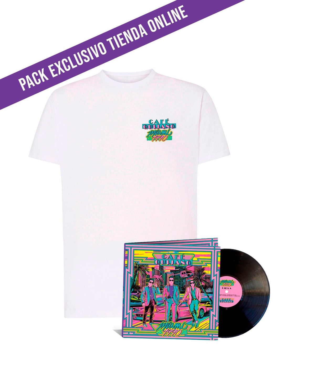 Café Quijano - Pack LP Vinilo "Miami 1990" + Camiseta Unisex - D2fy · Rocktud - Café Quijano